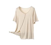 BFSWL GroBe GröBen - Maglietta da donna in tinta unita, a maniche corte, girocollo, con slit laterale, casual, morbida, per l'estate, da donna, per lo yoga, beige., L