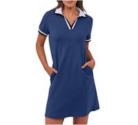 BFSWL Polo da donna, a maniche corte, per il tempo libero, lunghezza al ginocchio, per lo sport, estivo, estivo, per il golf, per il tempo libero, con tasche, Blu, XL