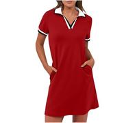 BFSWL Polo da donna, a maniche corte, per il tempo libero, lunghezza al ginocchio, per lo sport, estivo, estivo, per il golf, per il tempo libero, con tasche, Colore: rosso, L