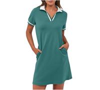 BFSWL Polo da donna, a maniche corte, per il tempo libero, lunghezza al ginocchio, per lo sport, estivo, estivo, per il golf, per il tempo libero, con tasche, verde militare, XL