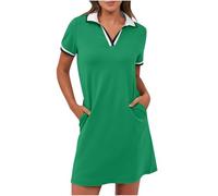 BFSWL Polo da donna, a maniche corte, per il tempo libero, lunghezza al ginocchio, per lo sport, estivo, estivo, per il golf, per il tempo libero, con tasche, verde, XL