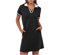 BFSWL Polo da donna, a maniche corte, per il tempo libero, lunghezza al ginocchio, per lo sport, estivo, estivo, per il golf, per il tempo libero, con tasche, Nuovo-nero, L