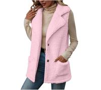 BFSWL Teddy - Gilet lungo da donna - Thermal tinta unita risvolto - Caldo inverno, Colore: rosa., M
