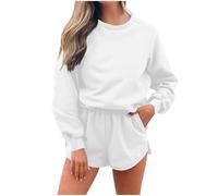 BFSWL Tuta casual da donna - autunno a maniche lunghe felpa e pantaloncini in due pezzi, bianco, XL