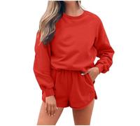 BFSWL Tuta casual da donna - autunno a maniche lunghe felpa e pantaloncini in due pezzi, Colore: rosso, M