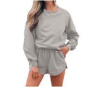 BFSWL Tuta casual da donna - autunno a maniche lunghe felpa e pantaloncini in due pezzi, grigio., XL