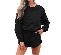 BFSWL Tuta casual da donna - autunno a maniche lunghe felpa e pantaloncini in due pezzi, Nero , XXL