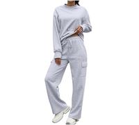 BFSWL Tuta casual da donna, sportiva, autunnale, tinta unita, da jogging, felpa e pantaloni per il tempo libero, due pezzi, grigio., S