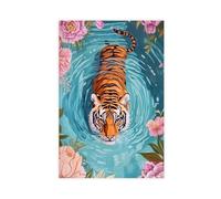 BFTIUTG Dipinto ad acquerello di una tigre che nuota in un lago esotico giungla su tela, decorazione artistica da parete per soggiorno e camera da letto, 20 x 30 cm