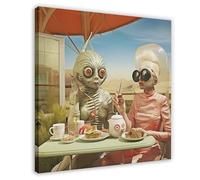 BFTIUTG Poster su tela con mostri surreali e donne che hanno tè pomeridiano, decorazione per camera da letto, ufficio, stanza, regalo, 60 x 60 cm
