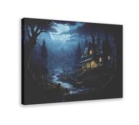 BFTIUTG Poster su tela, motivo: The Haunted Dark Academy House at The Heart of The Terrifying Forest, decorazione per camera da letto, ufficio, stanza, regalo, 50 x 75 cm