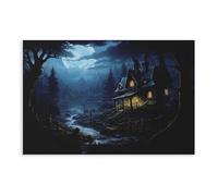 BFTIUTG Poster su tela, motivo: The Haunted Dark Academy House at The Heart of The Terrifying Forest, decorazione per camera da letto, ufficio, stanza, regalo, 40 x 60 cm