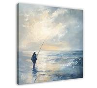 BFTIUTG Stampa astratta con pittura ad olio di un uomo che pesca in mare, stampa su tela, decorazione per camera da letto, ufficio, camera da letto, regalo, dimensione: 60 x 60 cm