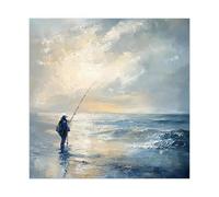 BFTIUTG Stampa astratta con pittura ad olio di un uomo che pesca in mare, su tela, per camera da letto, ufficio, camera da letto, regalo, dimensione: 30 x 30 cm