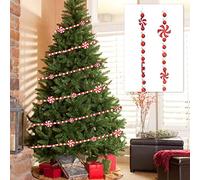 BFYDOAA Ghirlanda di perline di Natale da 3 m, con bastoncini di zucchero, catena di perline rosse e bianche alla menta piperita, per avvolgere l'albero di Natale, vassoio a più livelli