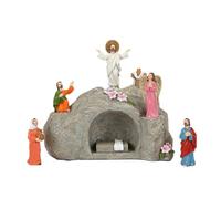 BFYDOAA LED Scena della Tomba della Resurrezione di Gesù Set Ornamenti per Statuette Sacre in Resina Il Giorno Dell'Ascensione di Gesù Scena da Tavolo per Decorazioni Pasquali(Imposta A (6 Pezzi))