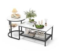 BFYDOAA Set di 2 tavolini estraibili con telaio in metallo per soggiorno: doppio strato, tavolino in marmo moderno, facile da montare (nero, rettangolare)