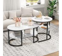 BFYDOAA Set di 2 tavolini estraibili con telaio in metallo per soggiorno: doppio strato, tavolino in marmo moderno, facile da montare