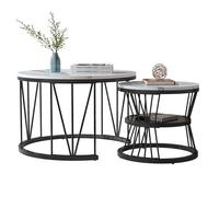 BFYDOAA Set di 2 tavolini estraibili, in finto marmo, tavolino rotondo con struttura in metallo, tavolino da salotto moderno, nidificazione, tavoli da soggiorno-70 x 45 cm, 45 x 40 cm