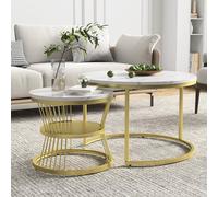 BFYDOAA Set di 2 tavolini per nidificazione, tavolino rotondo moderno, tavolino per soggiorno, divano, 70 x 70 x 45 cm, 45 x 45 x 40 cm (MDF+metallo)