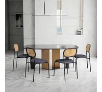 BFYDOAA Set di 4 sedie da sala da pranzo, sedia imbottita con schienale in PE rattan e gambe in metallo, sedie da cucina, sedie per soggiorno, cucina, caffè, colore: nero