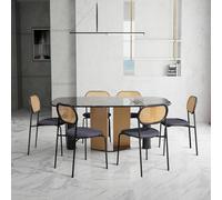 BFYDOAA Set di 6 sedie da sala da pranzo, sedia imbottita con schienale in PE rattan e gambe in metallo, sedie da cucina, sedie per soggiorno, cucina, caffè, colore: nero