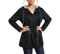 BFYSFBAIG Giacca Impermeabile Donna Antivento Leggera - Giacca a Vento Pioggia Sportivo con Cappuccio Traspirante- Trench Impermeabile Ragazza Antipioggia Corsa Outdoor (Rin1-Nero,5XL)