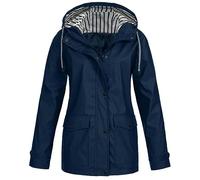 BFYSFBAIG Giacca Impermeabile Donna Antivento Leggera - Giacca a Vento Pioggia Sportivo con Cappuccio Traspirante- Trench Impermeabile Ragazza Antipioggia Corsa Outdoor (Rin2-Marina Militare,5XL)