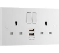 BG Electrical 922UAA12 - Presa elettrica a muro con due porte di ricarica USB di tipo A, bordo quadrato, serie Nexus 900, bianco stampato, 13A, 12W, 922UAA12