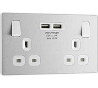 BG Electrical Evolve - PCDBS22U3W - EVOLVE ACCIAIO SPAZZOLATO (BIANCO) DOPPIA PRESA DI ALIMENTAZIONE 13A + 2 X USB (3.1A)