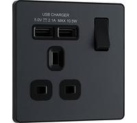 BG Electrical Evolve - Presa di alimentazione con interruttore singolo + 2 porte di ricarica USB (2,1 A)