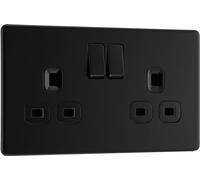 BG Electrical FFB22B - Presa a muro con doppio interruttore, piastra piatta, senza viti, nero opaco, 13 A, FFB22B