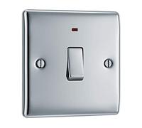 BG Electrical - Interruttore a parete singolo con indicatore di alimentazione LED, bipolare, profilo rialzato e sottile, bordi arrotondati, metallo Nexus, cromo lucido, 20A, NPC31