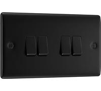 BG Electrical - Interruttore da parete quadruplo a 2 vie, profilo rialzato e sottile, bordi arrotondati, Nexus Metal, nero opaco, 20A, 16AX, NFB44
