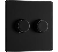 BG Electrical - Interruttore dimmer intelligente a doppia parete, 2 vie, piastra frontale senza viti, piastra piatta premium, nero opaco, 200 W, FFB82