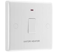 BG Electrical - Interruttore singolo con indicatore LED e uscita flessibile per scaldabagno, bipolare, bordo rotondo, serie Nexus 800, bianco stampato, 20A, 833WH