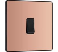 BG Electrical - Interruttore singolo da parete, 2 vie, piastra frontale senza viti, bordi arrotondati, Evolve, rame lucido, 20A, 16AX, PCDCP12B