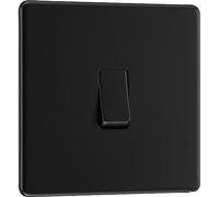 BG Electrical - Interruttore singolo intermedio da parete, piastra frontale senza viti, profilo sottile, piastra piatta premium, nero opaco, 20A, 16AX, FFB13