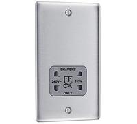 BG Electrical NBS20G 115V/ 240V Dual Voltage Metal Brushed Steel Shaver Socket, Grey Insert