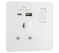 BG Electrical PCDCL21UAC18W - Presa a muro con presa a muro con porte USB di tipo A e USB di tipo C, ricarica rapida, piastra frontale senza viti, Evolve, bianco perlato, 13 A, PCDCL21UAC18W