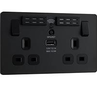 BG Electrical - Presa elettrica a muro con doppia interruttore con porta di ricarica USB di tipo A e prolunga Wi-Fi, Evolve, nero opaco, 13A, PCDMB22UWRB