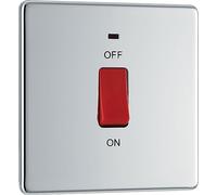 BG FPC74 - Interruttore di controllo per fornello elettrico, con indicatore di alimentazione LED, piastra singola, bipolare, piastra piatta, senza viti, cromato lucido, 45 A, FPC74