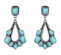 BG&WLing Orecchini pendenti a goccia, in argento Sterling 925, con turchese, per donne e ragazze, gioielli vintage in stile bohémien occidentale, Argento sterling, Turchese