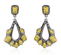 BG&WLing Orecchini pendenti a goccia, in argento Sterling 925, con turchese, per donne e ragazze, gioielli vintage in stile bohémien occidentale, Argento sterling, Turchese