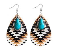 BG&WLing Orecchini pendenti in legno turchese da donna, modello azteco, gioielli vintage occidentali bohémien, 2 inches, Argento sterling, Turchese
