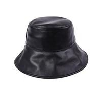 BGAZA Autunno Donne Genuine Pelle Cappuccio in Pelle Natural Pelle Pelle Secchio Cappelli Nuovi Caps Neri Eleganti Signore Casual(Black-1)