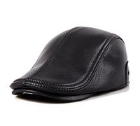BGAZA Berretto da Donna for Le Donne PU. Cappelli Invernali in Pelle Piatta Gatsby Visiera in Pelle(Noir,L(55-56cm))