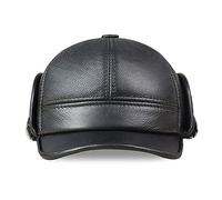 BGAZA Cappelli da Uomo in Vera Pelle da Uomo Cappelli da Baseball in Vera Pelle Faux Fu-R Winter Horld Ear Plap Hat/cap Nero Brown Camel(Black-C,XL)
