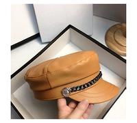 BGAZA Cappelli di Moda for Le Donne Inverno Mi-legioparpe Catena Coreana PU. Berretto retrò retrò da Esterno in Pelle(Brown)