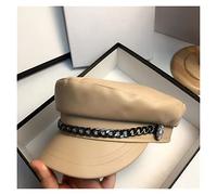 BGAZA Cappelli di Moda for Le Donne Inverno Mi-legioparpe Catena Coreana PU. Berretto retrò retrò da Esterno in Pelle(Beige)